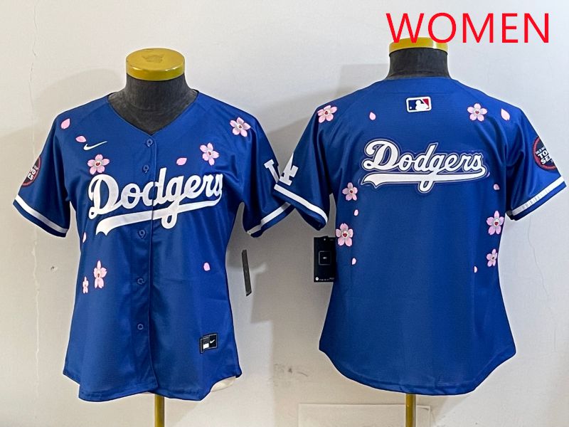 Women Los Angeles Dodgers Blank Blue Sakura Edition 2025 Nike MLB Jersey style 13->women mlb jersey->Women Jersey